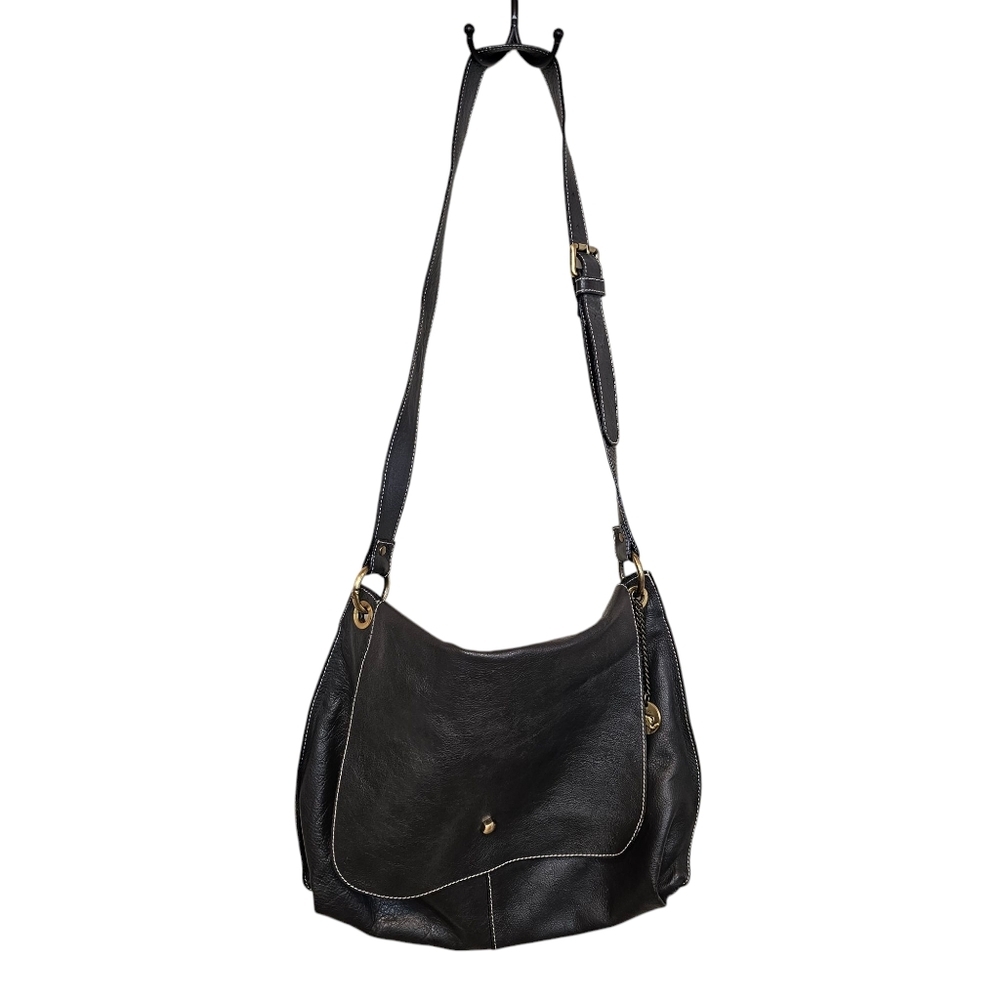 Flvorio Leather Italian Made Floppy Large Crossbody Bag